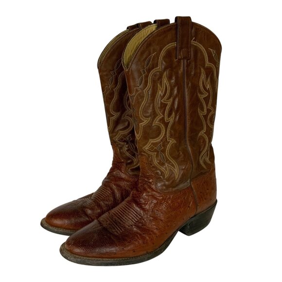 Tony Lama Mens Cognac Smooth Quill Ostrich Western Boots Size 11D Cowboy Boots - Picture 1 of 11